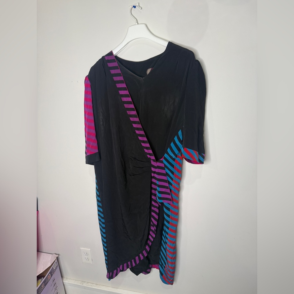 Striped Black Dress with Pink and Blue Accents